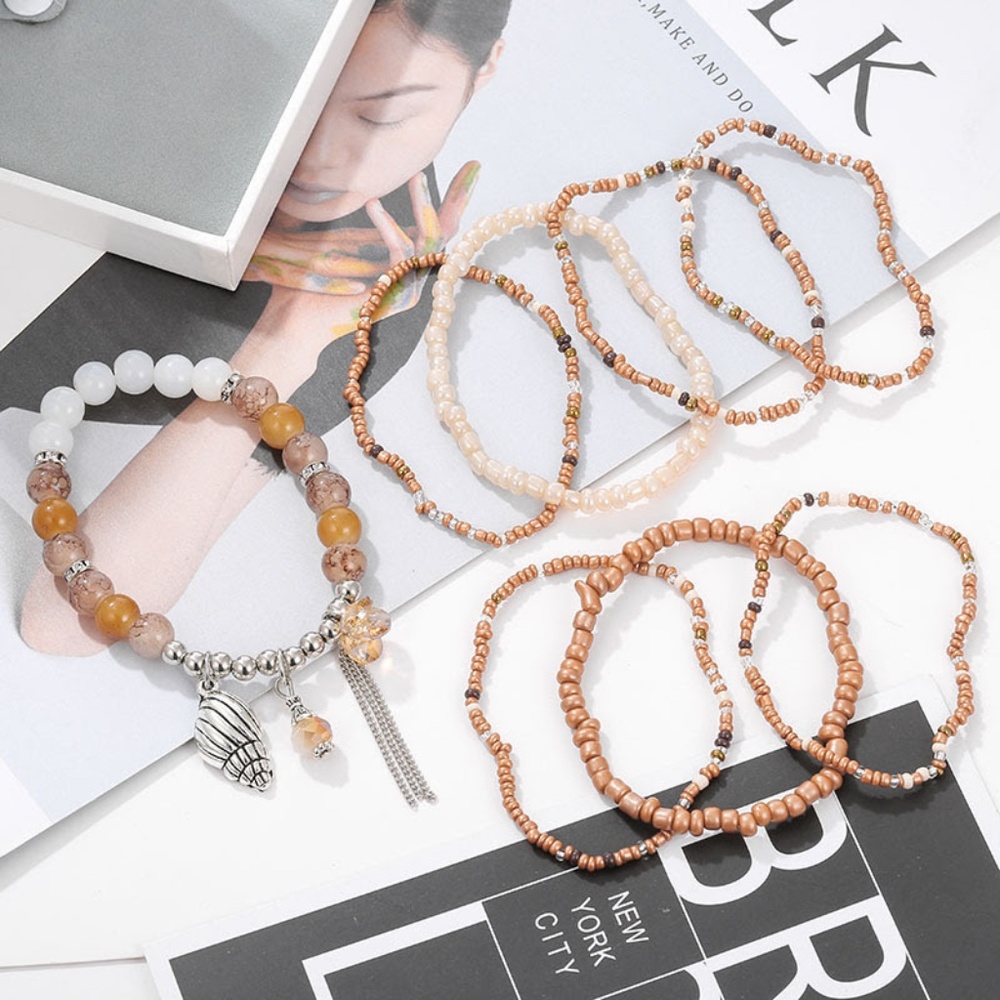 Boho Multilayer Natural Stone Crystal Set of 8 Bracelets - Picture 4 of 4